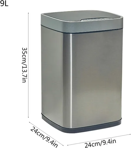Miniatura 2 de Garbage bin Square Automatic Trash Can with Lid Stainless Steel Smart Induction Trash Can Household Bedroom Living Room Trash Can, 2.3 Gallons/3.1