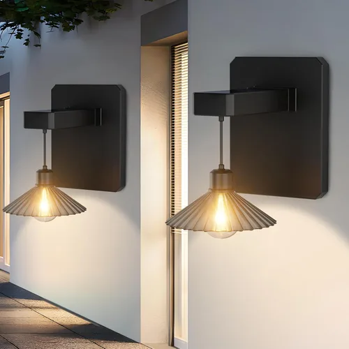 Miniatura 10 de Lámpara de pared solar para exteriores con bombilla de montaje en pared del atardecer al amanecer, antioxidante, impermeable, linterna colgante