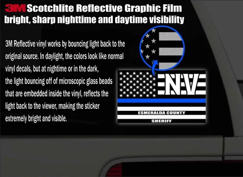 Miniatura 2 de Bandera de Estados Unidos reflectante del condado de Esmeralda, Nevada, Nevada, NV, línea azul, sigilosa, vieja gloria, honrando a los agentes