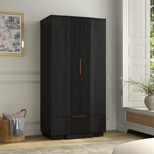 Yechen Armario estriado de 67 pulgadas con puertas y cajón, armario de madera con estante ajustable, armarios pequeños modernos para almacenamiento