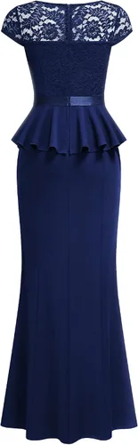 Miniatura 8 de MISSMAY Elegante vestido largo de cóctel con volantes y encaje floral para mujer