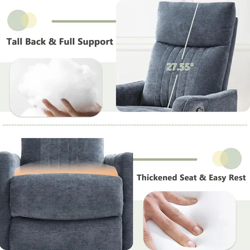 Miniatura 7 de cinkehome Silla Reclinable Mecedora Giratoria con Masaje y Calefacción para Guardería - Silla Reclinable de Espacio Pequeño con Soporte Lumbar, Giro