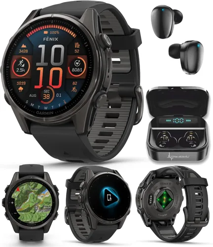 Miniatura 28 de Garmin Fenix 8 – 2 pulgadas, reloj inteligente multideporte GPS AMOLED, zafiro, titanio con banda de silicona naranja brillante/grafito, linterna