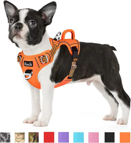 Miniatura 19 de SlowTon Arnés para perro sin tirones, arnés resistente sin estrangulamiento para mascotas, con 2 clips para la correa y mango vertical de fácil