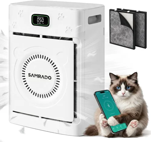 Miniatura 10 de Purificador de aire para mascotas domésticas con WiFi inteligente de hasta 4000 pies cuadrados, HEPA H13 para pelo flotante de mascotas, caspa