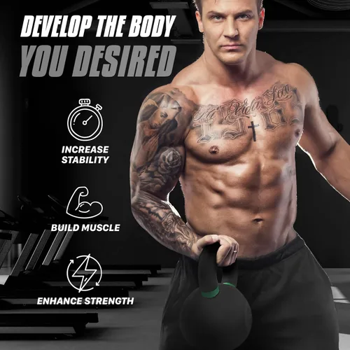 Miniatura 5 de Yes4All - Pesas rusas de hierro fundido con recubrimiento en polvo, entrenamiento de fuerza, gimnasio en casa, ejercicios de cuerpo completo