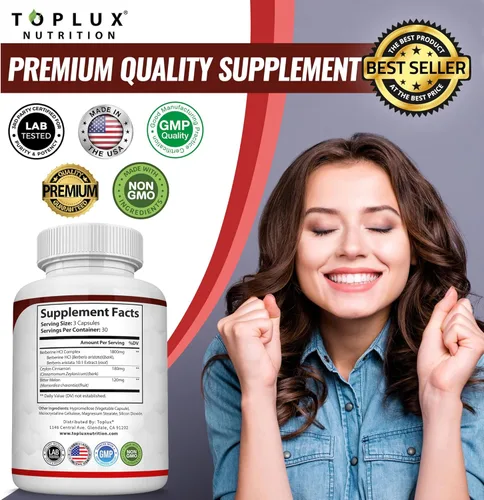Miniatura 5 de Toplux Berberina con canela de Ceilán y melón amargo 2100 mg – Suplemento de berberina HCL de alta pureza al 97% que apoya la salud general