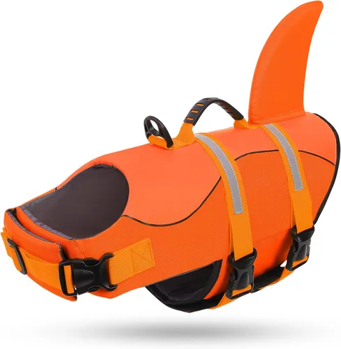 Miniatura 18 de Queenmore - Chaleco salvavidas Ripstop de tiburón para perro, ajustable, con alta flotabilidad y asa de rescate duradera, para perros pequeños
