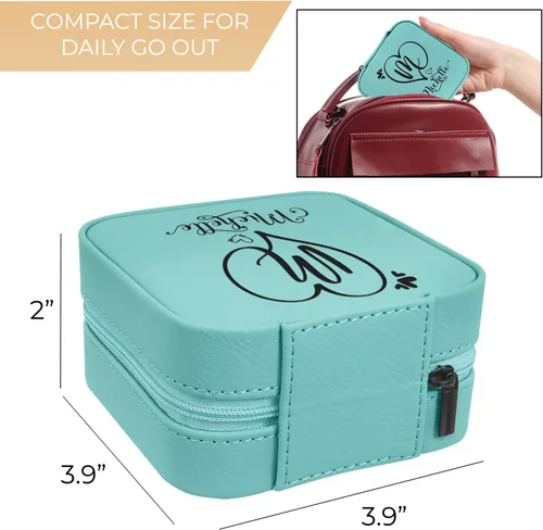 Miniatura 3 de Joyero de viaje personalizado con espejo portátil personalizado opcional, organizador de joyas de cuero sintético, pequeño soporte para anillos
