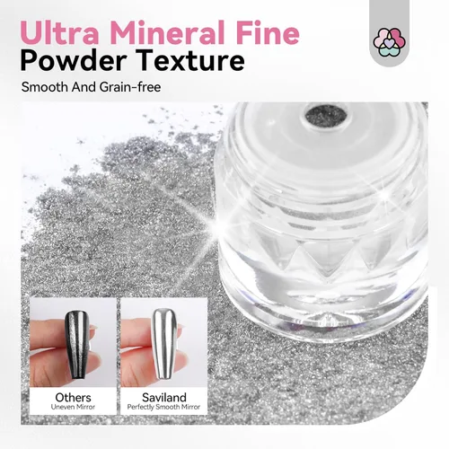 Miniatura 5 de SAVILAND Polvo para uñas cromado plateado - 1g Polvo cromado efecto espejo metálico para uñas de gel, pigmento para manicura y arte en uñas, polvo