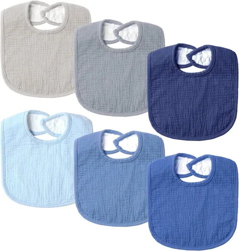 Miniatura 7 de POIKSHARK Paquete de 6 baberos de muselina unisex para niños y niñas, baberos de algodón, baberos de babeo y dentición para bebés Neutro