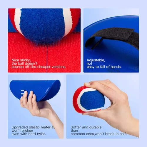 Miniatura 4 de Juego de pelota para lanzar y atrapar mejorado, relleno de calcetines de juguete para niños y niñas de 3 a 12 años, incluye 2 paletas, 2 bolas Azul