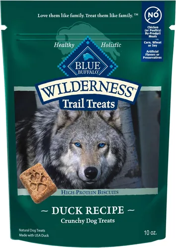 Blue Buffalo Wilderness Trail Treats Galletas para perros con alto contenido de proteínas sin grano, crujientes, receta de pato, bolsa de 10 onzas