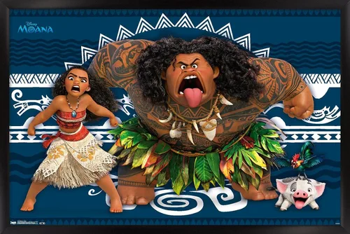 Miniatura 12 de Disney Moana - Póster de pared de caras de 22.4 pulgadas de largo x 14.7 pulgadas de ancho, versión enmarcada de madera de granero