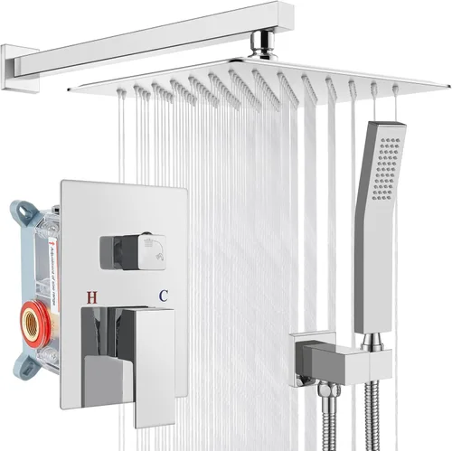Miniatura 13 de gotonovo Sistema de ducha de lluvia para baño, juego de cabezal y mango de ducha de lluvia montado en la pared, conjunto completo combinado de latón