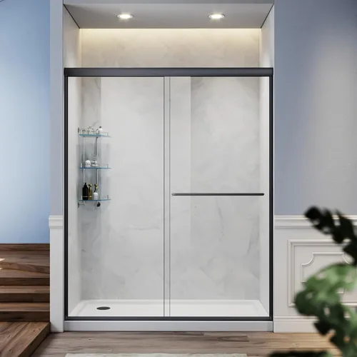 Miniatura 16 de SUNNY SHOWER Puerta de ducha semi sin marco de 60 pulgadas (ancho) x 72 pulgadas (alto), puerta de regadera de vidrio deslizante doble, recinto