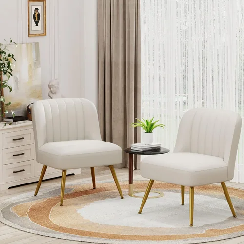 Andeworld Juego de 2 sillas decorativas modernas, tapizadas de gamuza sintética, sillas de sala de estar, elegantes sillas pequeñas sin brazos con