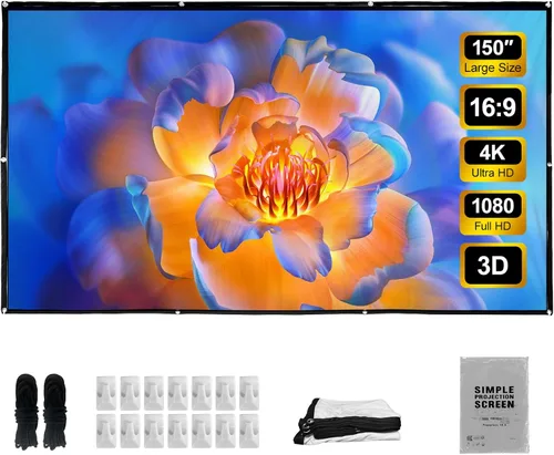 Miniatura 8 de LIHONG Pantalla de proyector 4K, 16:9 HD plegable, portátil, de doble cara, pantallas de proyección antiarrugas