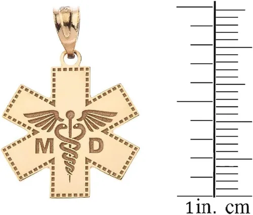 Miniatura 5 de Colgante de oro certificado de 14 quilates personalizado Caduceus MD Charm médico con tu nombre, Oro amarillo