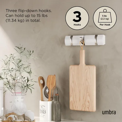 Miniatura 4 de Umbra Flip - Perchero de pared con 3 ganchos Blanco/Níquel