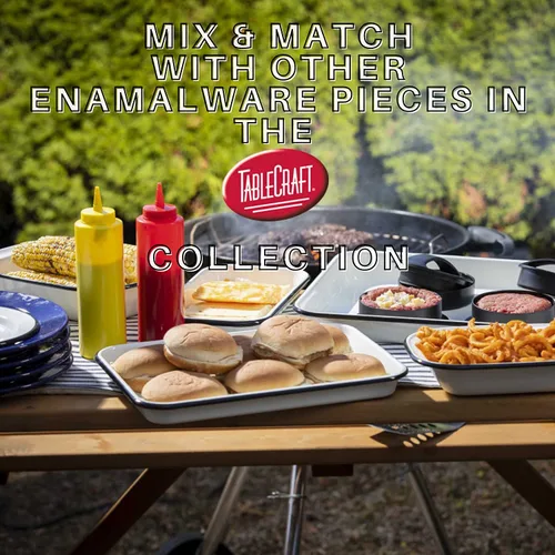 Miniatura 7 de TableCraft 80013 Colección Enamelware - Bandeja para servir, blanca con borde negro, porcelana sobre acero, del horno a la mesa, camping, casa