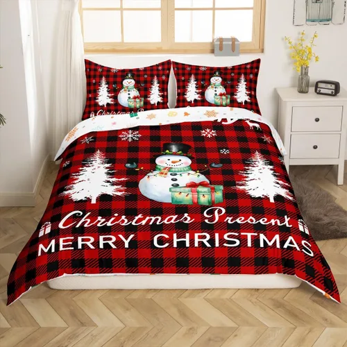 Miniatura 25 de Funda de edredón de Feliz Navidad para niños, jóvenes y adultos, juego de ropa de cama de Papá Noel de Navidad, diseño de copos de nieve, árbol