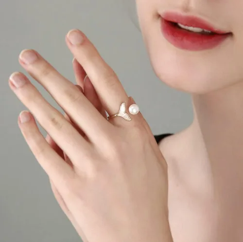 Miniatura 7 de Detalle Anillo de cola de sirena de ballena de la suerte de oro de 18 quilates 4A Embalaje de concha real Abierto Ajustable BlancoRosaRosa Púrpura