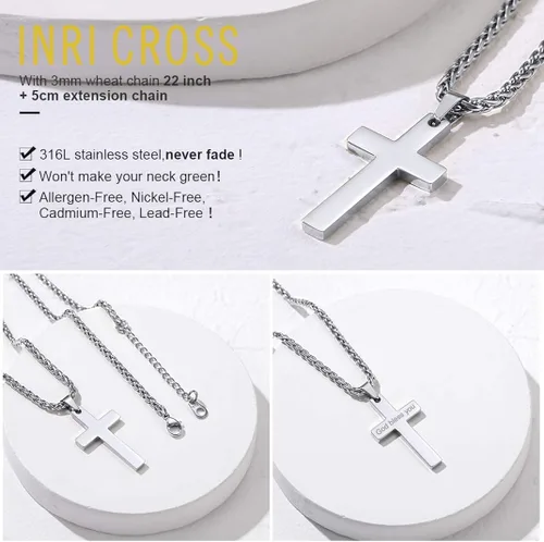 Miniatura 5 de GOLDCHIC JEWELRY Colgante personalizado de cruz INRI, Crucifijo milagrosoVirgen María con cadena, joyería de Cristaio para mujeres y hombres