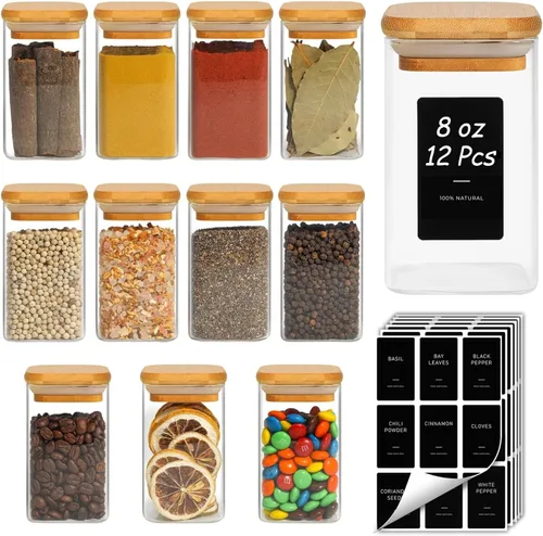 Miniatura 22 de ComSaf Tarros de especias con etiquetas de 4 onzas, paquete de 6 recipientes pequeños para especias, tarros de condimentos de vidrio con tapas