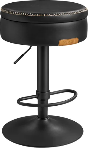 VASAGLE Colección EKHO Taburete de bar giratorio de 360°, taburete de bar ajustable en altura con almacenamiento, cuero sintético con costuras,