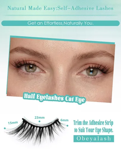Miniatura 2 de Obeyalash Mitad pestañas autoadhesivas de ojo de gato, pestañas postizas impermeables de 3/4 de esquina, 5 pares de pestañas postizas de aspecto