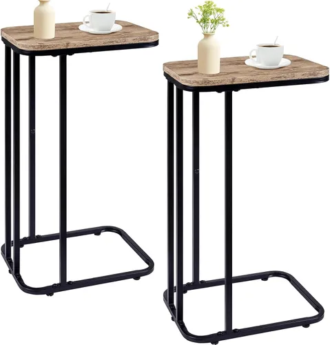 Miniatura 12 de KJGKK Mesa auxiliar en forma de C, mesa auxiliar pequeña de 27 pulgadas de alto para sofá y cama, mesa de sofá deslizable debajo, mesa alta de Roble