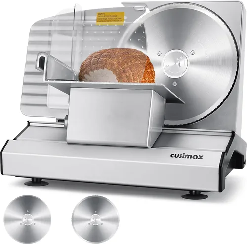 Miniatura 10 de Rebanadora de Carne, CUSIMAX Rebanadora Eléctrica de Delicatessen con Dos Cuchillas Extraíbles de Acero Inoxidable de 7.5" y Empujador, Cortador