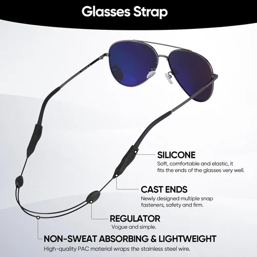 Miniatura 5 de Correa ajustable para anteojos sin cola, correa antideslizante para lentes de sol, con cable de alambre de acero, correas para gafas (3 piezas)