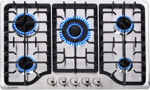 Miniatura 8 de Placa de gas de 30 pulgadas, estufa de gas de acero inoxidable integrada, 5 quemadores de alta eficiencia, estufa de gas convertible GLPG/NG (negro)
