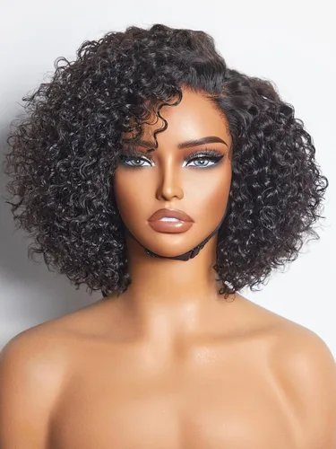 Miniatura 7 de LUVME HAIR Peluca de cabello humano rizado marrón brillante de 10 pulgadas, predepilada, indetectable HD real HD, peluca de encaje precortada
