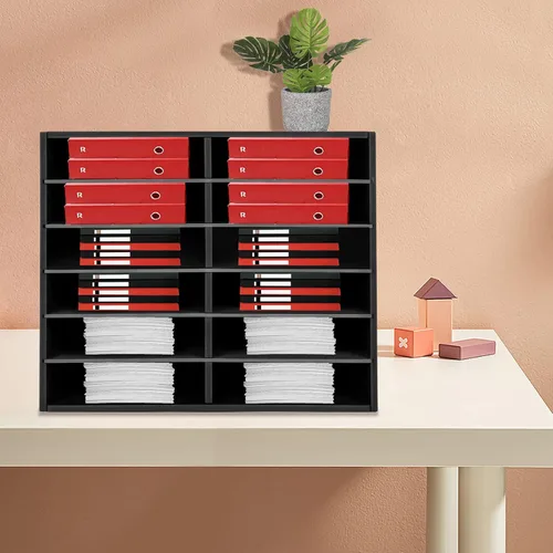 Miniatura 3 de Organizador de literatura, moderno organizador de literatura de escritorio de PVC, 12 ranuras, organizador de buzón de literatura rectangular