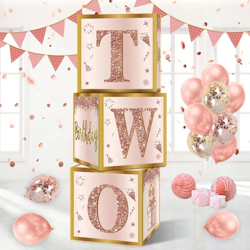 Miniatura 12 de Guiruiy 3 piezas de cajas de decoración para el 30 cumpleaños de mujeres, cajas de globos de cumpleaños de 30 años en rosa y oro rosa, decoración