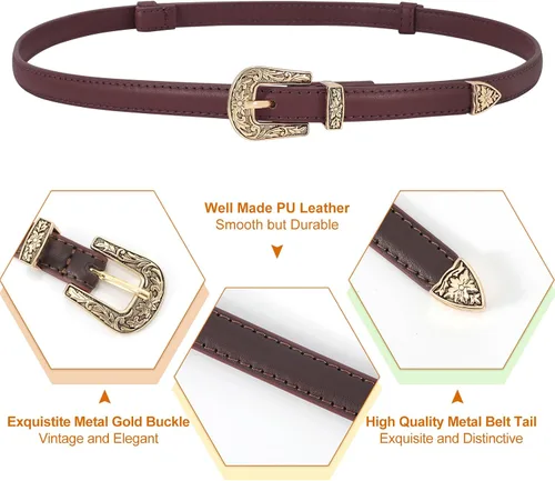 Miniatura 16 de SUOSDEY Cinturones ajustados occidentales de moda para mujer, cinturón de cuero ajustable para vestidos con hebilla vintage