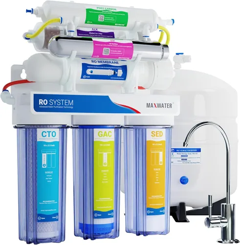 Miniatura 8 de Max Water Home RO Purificador de agua de 6 etapas para debajo del fregadero Sistema de filtración de agua de ósmosis inversa con capacidad de 50 GPD