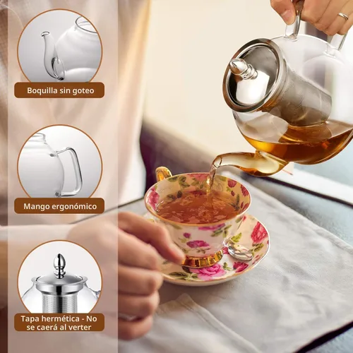 Miniatura 4 de HIWARE Tetera de vidrio de 33.8 fl oz con infusor extraíble, hervidor de té seguro para estufa, juego de té de hojas sueltas y florecientes