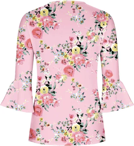 Miniatura 46 de Ceboyel Blusa tipo túnica con estampado floral para mujer, con botones, estilo Henley, con manga de codo, casual, trajes de moda para mujer
