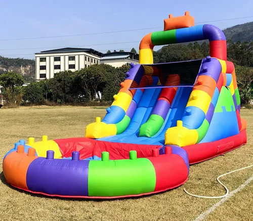Miniatura 10 de Tobogán acuático de grado comercial de 24 pies de largo para adultos, (tobogán doble) (PVC completo resistente) (piscina de agua grande)