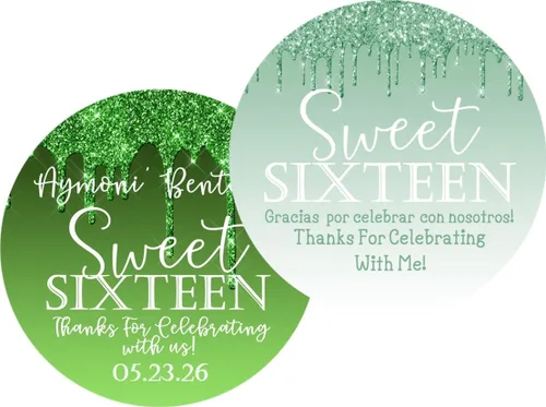 Green Sweet 16 - Pegatinas de fiesta de cumpleaños o etiquetas de favor (lima)