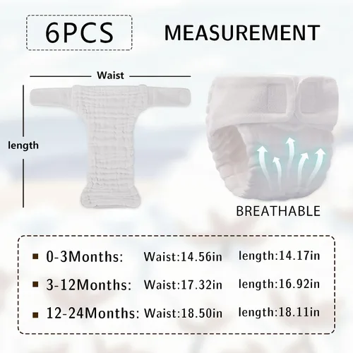 Miniatura 6 de Max Shape Paquete de 6 pantalones de algodón para bebés niñas y niños, pañales de algodón ajustables de 13 capas