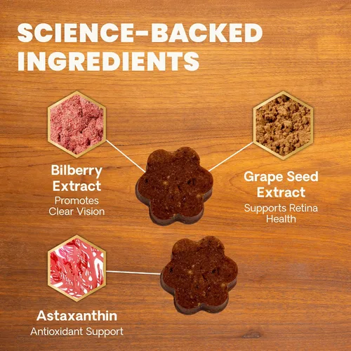 Miniatura 4 de VetriScience Eye & Vision - Masticables para la salud para perros, astaxantina y extracto de arándano, vitaminas y antioxidantes para los ojos