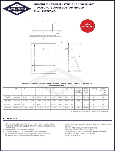 Miniatura 2 de Puerta universal de acero inoxidable compatible con ADA – Bisagra inferior, 21 pulgadas de ancho x 18 pulgadas de alto, cierre automático