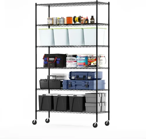 Miniatura 13 de Furinno Wayar - Carrito de almacenamiento de metal de 4 niveles con ruedas, 36 x 14 x 58 pulgadas, acero inoxidable