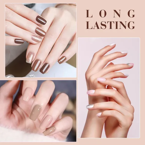 Miniatura 3 de CANNI Kit de esmalte de uñas de gel, 6 colores, rosa nude, 0.3 fl oz, tonos de piel, uñas francesas, marrón neutro, kit de uñas de gel para remojar