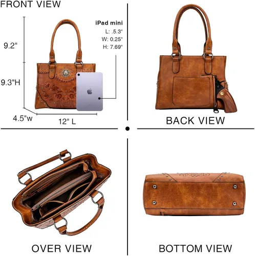 Miniatura 3 de Bolso de mano para mujer, bolso grande con asa superior, bolso de hombro con bolsas cruzadas pequeñas, carteras vintage occidentales en relieve